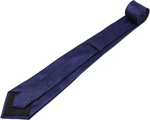 Mens Silk Paisley Tie Set:Necktie and Pocket Square-(Available in Standard 58-inch and 63-inch Extra Long) (Standard 58", Navy Blue)...