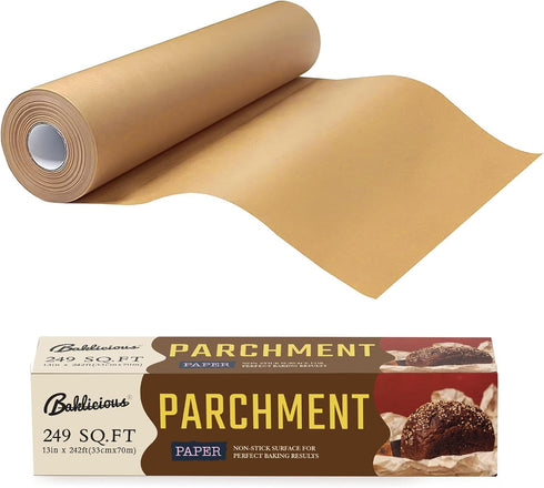 Unbleached Parchment Paper Roll for Baking, 13 in x 242 Ft, 249 Sq.Ft, Baklicious Non-stick Baking Parchment Paper for Baking, Cookies, Bread, Ove...