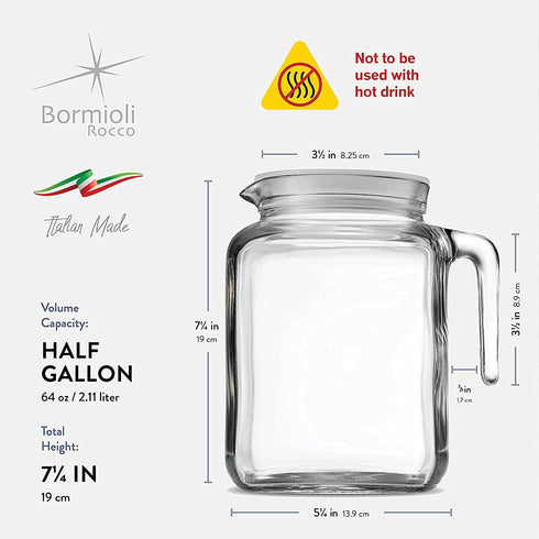 Bormioli Rocco Frigoverre Jug with Hermetic Lid, 68 oz, 2 Liter, DD- By Size...