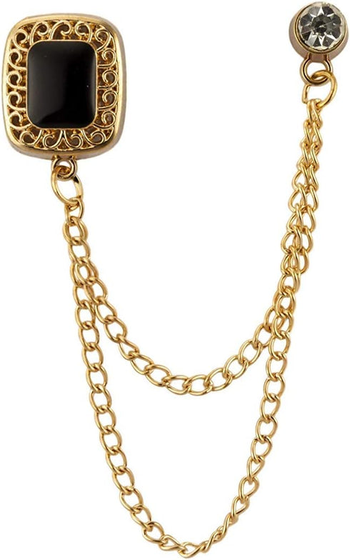 Square Black Stone with Gold Engraving Hanging Chain Lapel Pin, Brooch Suit Stud, Shirt Studs Men's Accessories...