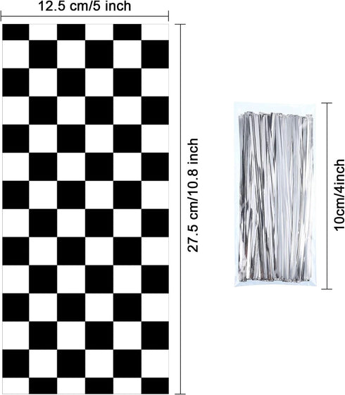 Blulu 100 Pieces Cellophane Car Candy Bags Black White Checkered Racing Treat Bags Plastic Race Gift Goodie Sack Food Storage for with 100 Pieces ...