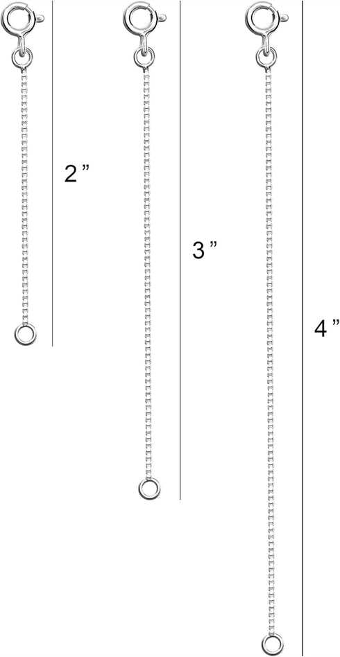 LeCalla Sterling Silver Necklace Extender Chain Lightweight 3 Pcs 925 Sterling Silver Necklace Extender Extension BOX and Cable Chain For Your Nec...