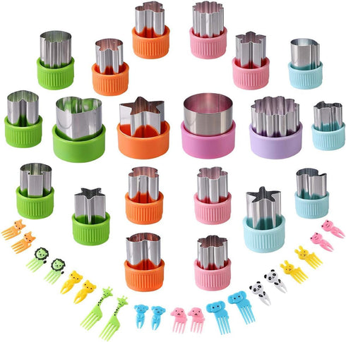 Vegetable Cutters Shapes Set, 20pcs Stainless Steel Mini Cookie Cutters, Vegetable Cutter and Fruit Stamps Mold + 20pcs Cute Cartoon Animals Food ...