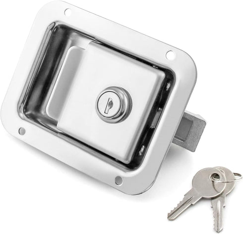 QWORK Travel Trailer Lock, 1 Pack, Stainless Steel Flush Mount Handle Latch Door Lock for Trucks, Tool Boxes, 1 Lock with 2 Keys...