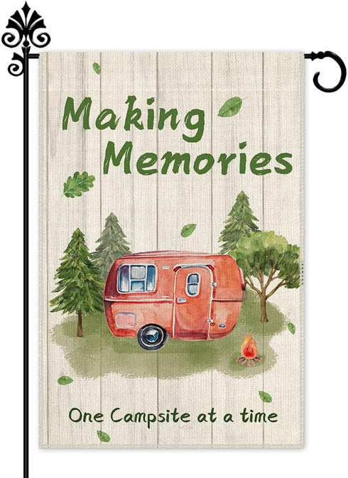 Making Memories Garden Flag, 12 x 18 Inch Double Sided Holiday Yard Outdoor Farmhouse Lawn Decoration Flag, RV Bonfire Forest Campground Camping P...