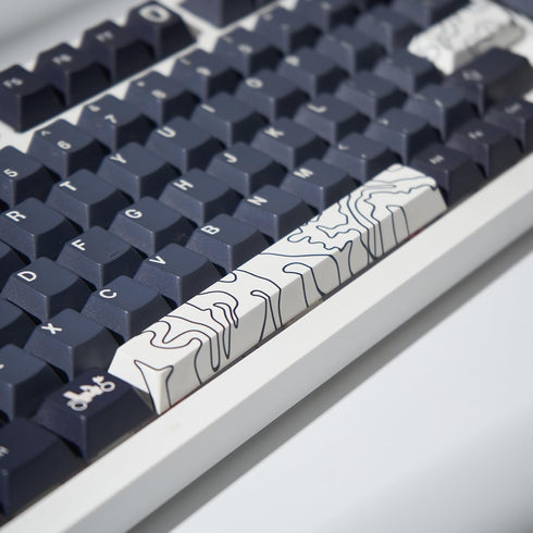 4pcs Keycaps, White Topographic Keycaps PBT Keycap Cherry Profile Dye-Sublimation Space Bar 6.25U ESC Enter Custom Keycap Set for Mechanical Keybo...
