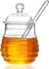 Bee-hive Honey Jar Glass Honeypot, Honey Syrup Dispenser with Dipper and Lid for Home Kitchen...