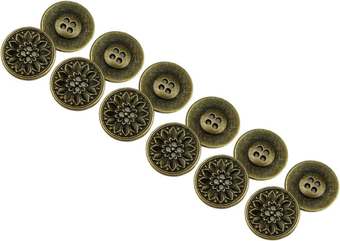 RECHERE 12 PCS Flower Pattern Flat Metal Buttons 4-Hole Craft for DIYS Sewing Embellishment (Antique Bronze,15mm)...