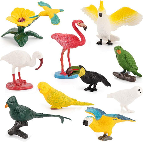 10 Pcs Simulated Bird Animals Parrot Model Figure Toys, Realistic Flamingo Birds Figurine Collection Playset Cake Toppers Gift for Kids Educationa...