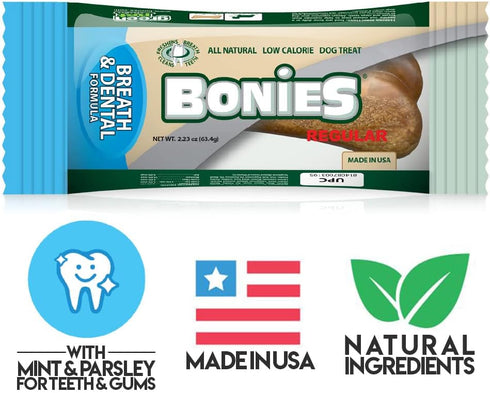 BONIES Breath and Dental Treats for Dogs, Peppermint & Parsley, Maintain Fresh Breath & Clean Teeth, Low Calories - Chicken Flavor, Large, Single ...