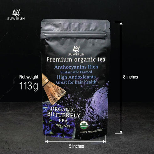 Suwirun Organic Butterfly Pea Powder 4oz – Natural Blue Tea & Superfood – Perfect for Color-Changing Drinks, Baking & Lattes – Premium Thai Herb...