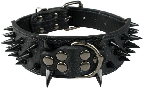 Sharp Spiked Studded Dog Collar - Stylish Leather Dog Collars - 2 Inch in Width Fit for Medium & Large Dogs - Such as Pitbull Mastiff - Black Rive...