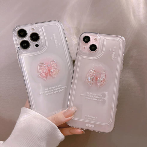 Ownest Compatible for iPhone 13 Cute 3D Pink Bowknot Slim Clear Aesthetic Design Women Teen Girls Camera Lens Protection Phone Cases Cover......