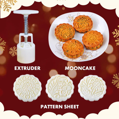 Mooncake Mold Press Moon Cake Stamps Cookie BathBomb Mold, Mid Autumn Festival DIY Hand Press Pastry Tool Mooncake Maker Cutter with 12 Flower Pat...