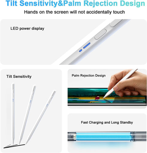 Stylus Pencil for Apple iPad with Tilt Sensitive Palm Rejection, Stylus Pen for iPad Pro11&12.9 inch, Pencil for iPad Air 3/4/5 Gen, iPad 6/7/8/9/...