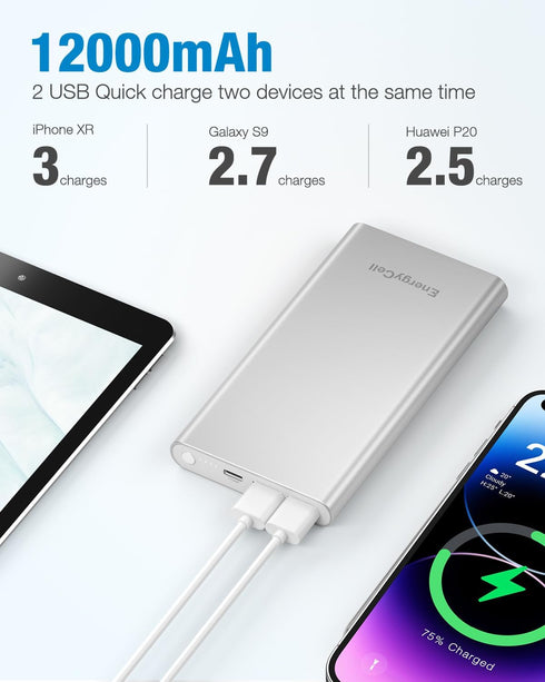 Pilot 4GS Portable Charger 12000mAh Fast Charging Power Bank Dual 3A High-Speed Output Battery Pack Compatible with iPhon14 13 12 11 Samsung S10 a...