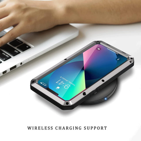 Lanhiem for iPhone 13 Metal Case, Heavy Duty Shockproof Tough Rugged Case with Built-in Glass Screen Protector, 360 Full Body Protective Cover for...