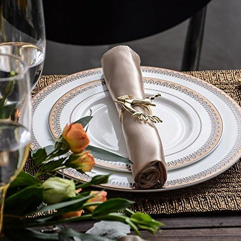 Napkin Rings Holders Set of 6 Fall Wedding Holiday Christmas Metal Dinner Parties Home Table Decoration (Gold Deerlet, 6)...