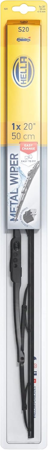 Hella OE Quality 20 Inch All Seasons Streak-Free Rubber Standard Wiper Blade (Single Blade) fit select BMW Chevrolet Chrysler Dodge Ford Jeep Rena...