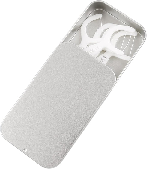 2Pcs Portable Floss Picks Dispenser, Empty 3.19 * 2.05 * 0.63inch / 8.1 * 5.2 * 1.6cm Floss Picks Metal Case, Mini Reusable Floss Pick Holder Boxe...