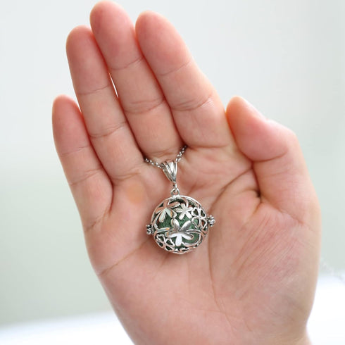 2PCS Aromatherapy Essential Oil Diffuser Necklace Love Heart and Hollow Ball Locket Pendant Necklace with Lava Bead Stone for Women...