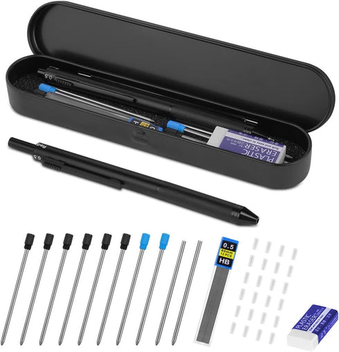 AUAUY 4 in 1 Multicolor Pen, Metal Cased Multifunction Pen, Gravity Sensor Multifunction Pen, 0.5mm 3 Color Ballpoint & 0.5mm Mechanical Pencil, 3...