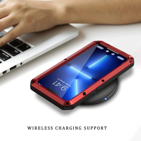 Lanhiem for iPhone 13 Pro Max Metal Case, Heavy Duty Shockproof Tough Rugged Case with Built-in Glass Screen Protector, 360 Full Body Protective C...