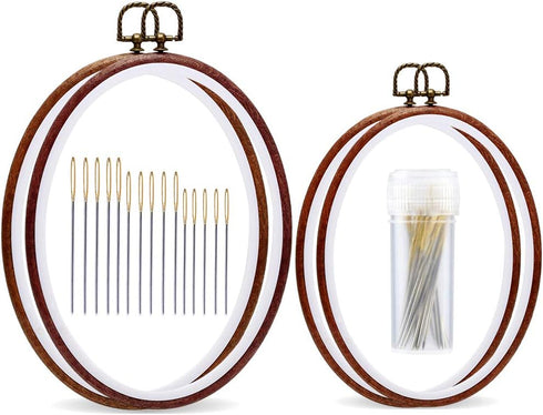 Jupean Embroidery Hoop, 7.5'' 9.2'' Oval Embroidery Hoop, Imitated Wood Display Frame with 30 Pieces Embroidery Needles, Embroidery Frame and Cros...