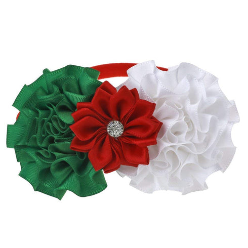 Baby Girl Nylon Christmas Headbands/Green Red White Sequin Bowknot - Pack of 3 (Satin Flower Set)...
