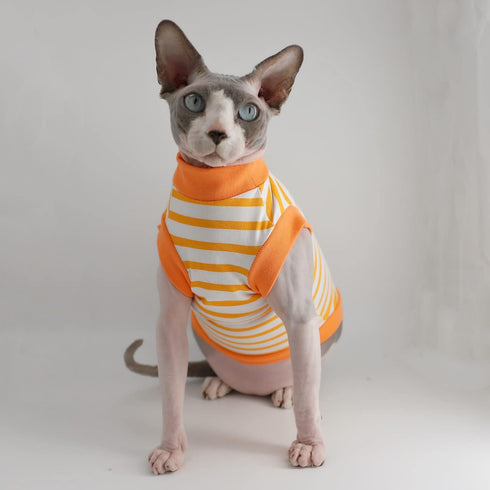 Sphynx Hairless Cat Summer Cotton T-Shirts Cat Vest Pet Clothes,Round collar vest Kitten Shirts sleeveless, Cats & Small Dogs Apparel (Small, Oran...