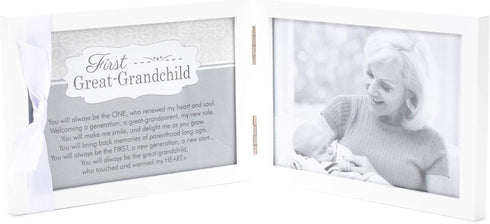 The Grandparent Gift Co. First Great - Grandchild Picture Frame- White Double Hinged Tabletop Photo Frame Holds 4"x6" Pictures or Ultrasounds- Inc...