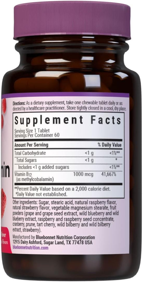 Bluebonnet EarthSweet Methylcobalamin 1,000 mcg Active Coenzyme Form of Vitamin B12 Supports Energy Boost & Metabolism - Vegan, Gluten-Free - Rasp...