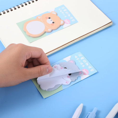 Cute Self Stick Notes, 6 Pack Cartoon Animal Sticky Note Kawaii Markers Flags Memo Pads Small Sticky Memo Pad Dog Cat Rabbit Bear Shape 8x5cm/3.2x...