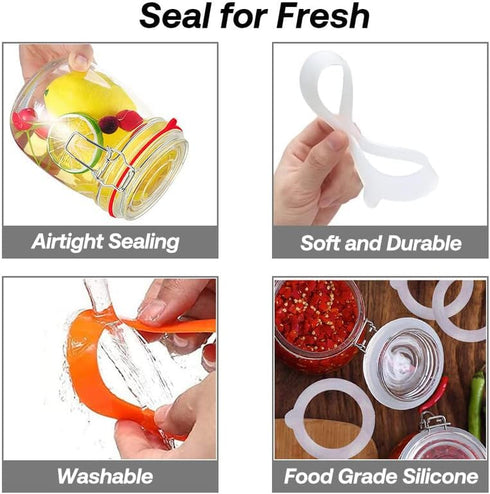 Silicone Replacement Gasket, Airtight Rubber Seals Rings for Mason Jar Lids, Leak-Proof Canning Silicone Fitting Seals for Glass Clip Top Jars (Wh...