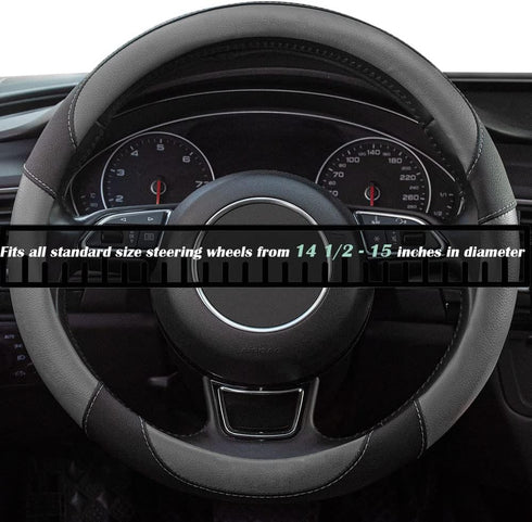 Xizopucy Steering Wheel Covers Gray Universal Microfiber Leather, Suitable for 14 1/2-15 inch Car Steering Wheel Cover, Breathable, Anti Slip & Od...