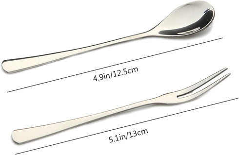 VANRA 5in 4-Piece Flatware Set - Silver Stainless Steel - 2 Forks and 2 Spoons - Salad, Teaspoon, Cocktail, Coffee, Serving, Appetizer...