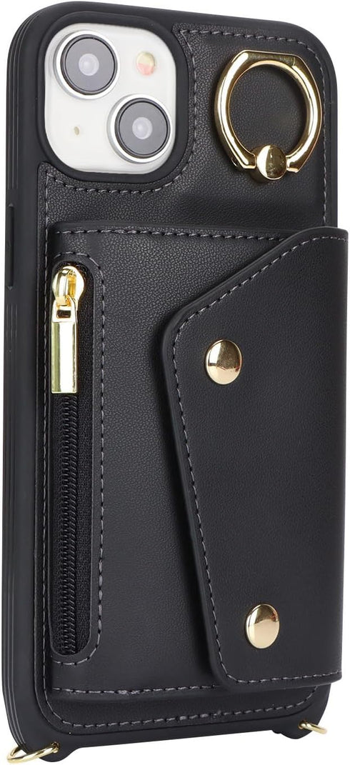 for iPhone 15 Plus Case with Card Holder and Strap - Zipper Pocket,Crossbody Lanyard Strap,Credit Card Holder,Stand Ring,Cute Phone Wallet Case fo...