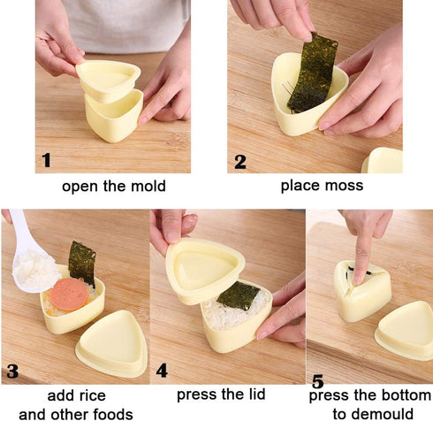 5 Pack Onigiri Sushi Making Mold, Triangle Sushi Press (Large & Small), Heart and Plum Blossom Shaped Sushi Rice Mold, Double Cylindrical Connecto...