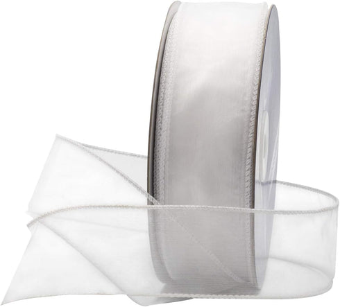 Royal Imports Organza Wired Sheer Ribbon 1.5" (#9) for Floral & Craft Decoration, 50 Yard Roll (150 FT Spool), White...