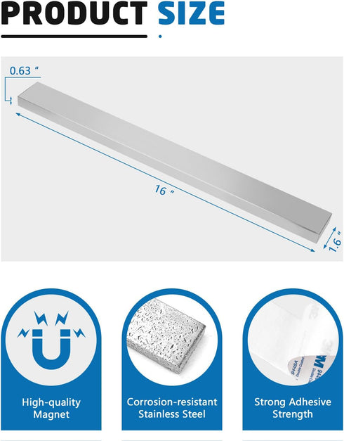 Magnetic Knife Holder for Wall 16inch Stainless Steel Knife Magnetic Strip Knife Magnet Rack Magnetic Knife Block with Adhesive Tape and Screws fo...