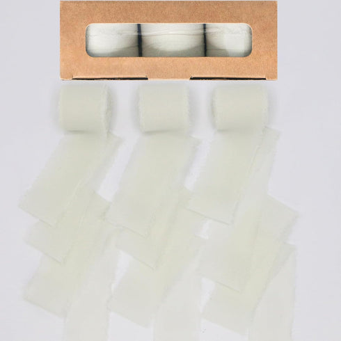 Chiffon Ribbon Fringe Fabric Ribbons 3 Rolls 1.5" Wide x 7 Yd Cream White Handmade Silk Chiffon Ribbon for Flowers Bouquets Wedding Decorations In...