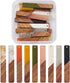 Beadthoven 18pcs/9 Pairs Natural Wood Resin Rectangle Bar Charms Bohemian DIY Earrings Pendants Mixed Colors Vertical Bar Wooden Pieces Pendants f...