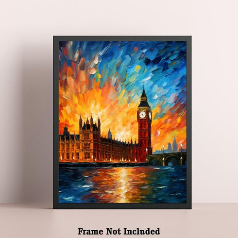Bestbuddy Pet 11X14 Unframed Starry Night Van Gogh Inspired House of Parliament Elizabeth Tower Big Ben London United Kingdom Landmark Europe Trav...