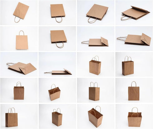 Toylin 50 Pack 5.9x3.25x8.25 Inch Small Paper Gift Bags, Plain Brown Kraft Paper Bags with Handles Bulk, Gift Bags for Grocery Birthday, Baby Show...