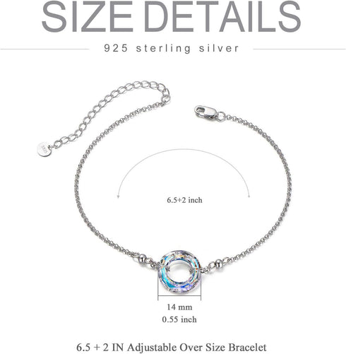 AOBOCO S925 Sterling Silver Crystal Bracelet for Women, Sparkling Circle-round Crystal Bracelet Gifts...