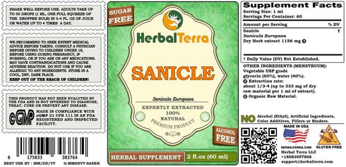 Herbal Terra Sanicle (Sanicula Europaea) Glycerite, Dried Herb Alcohol-Free Liquid Extract 2 oz...