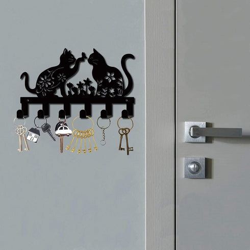 CREATCABIN Cat Metal Key Holder for Wall Mounted Key Hooks Iron Key Hanger Holder with 6 Hooks Metal Key Hanging Organizer Black Rack Wall Decor f...