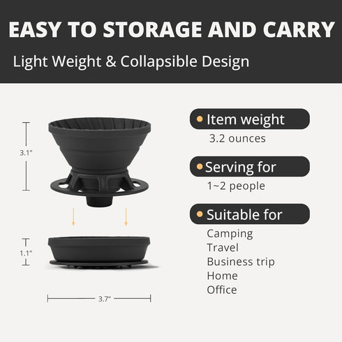 Collapsible Coffee Dripper, Silicone Reusable Pour Over Coffee Maker, Pour Over Coffee Dripper for Camping, Business Trip, Home?Office, Single Cle...