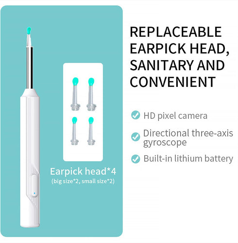 ?1296p?Ear Picker with Camera, in-Ear Camera, Earwax Remover, Light-up Ear Picker, 8-Piece Set, Ear Cleaner for iOS and Android, Black...