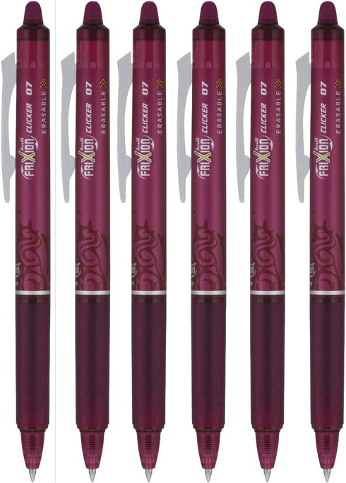 Pilot FriXion Ball Clicker Retractable Erasable Gel Pen, Fine Point, 0.7mm, Burgundy Ink, 6 Count...